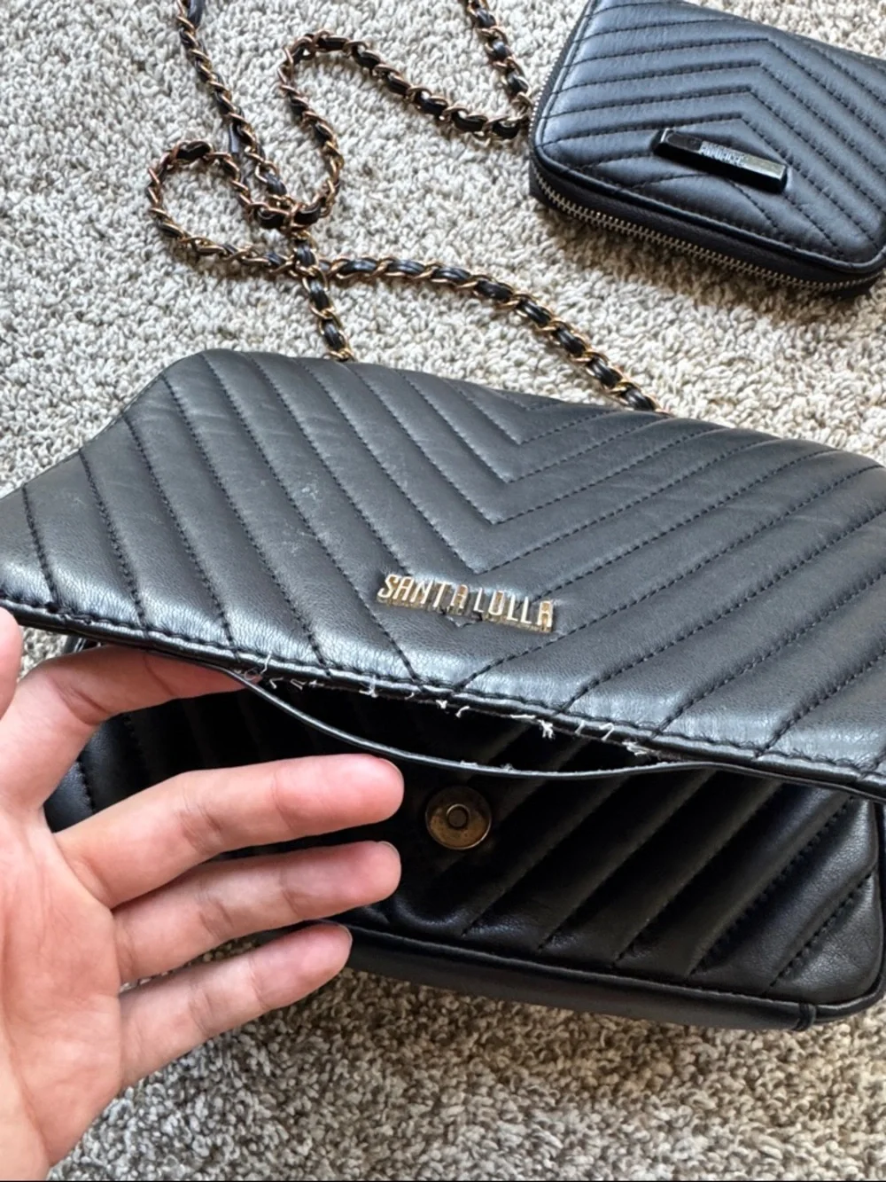 Black Quilted Crossbody Bag with Matching Wristlet - Picture 2 of 9